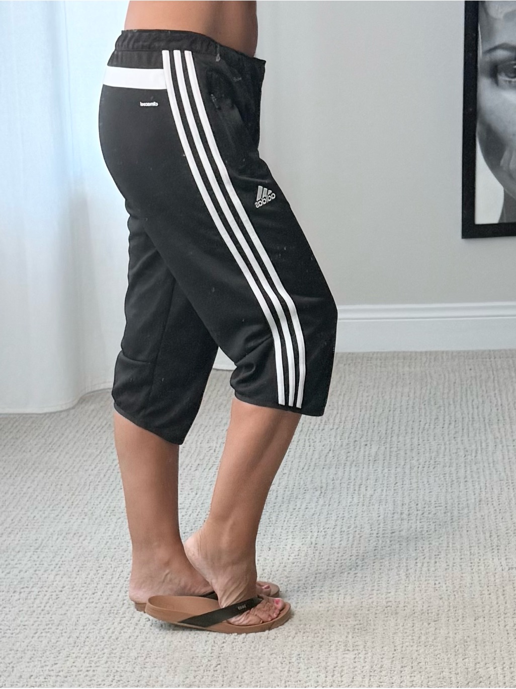 Adidas Black Capri Pants With White Three-Stripes Y2k